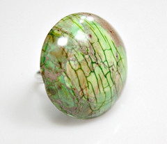 Sea Sediment Jasper Stone Mushroom Cocktail Ring Green Adjustable Silverplated