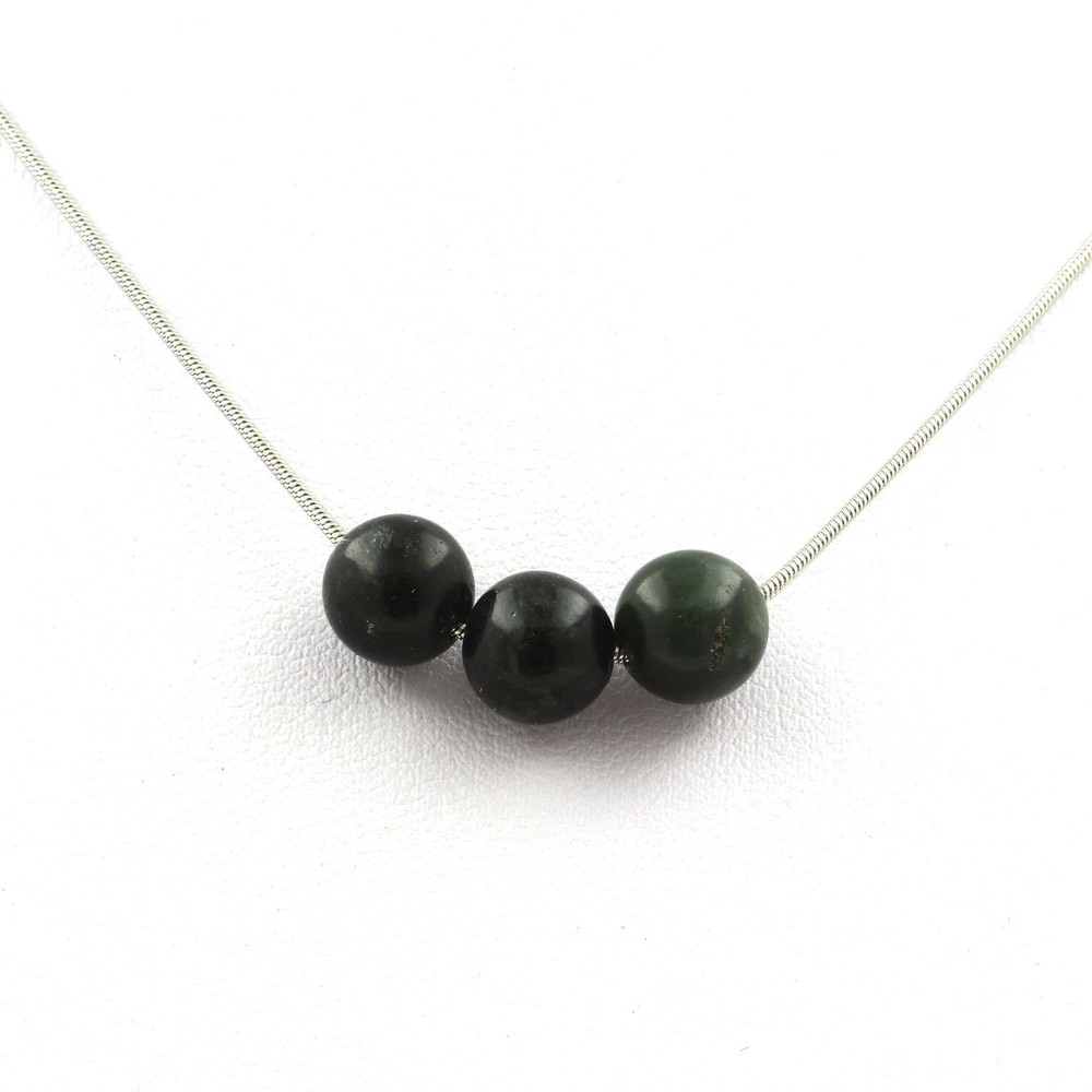 stones And Minerals. Necklace 3 Seraphinite Beads 8 Mm Stainless Steel Chain