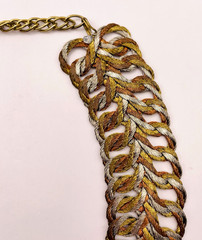 Vintage Artisan Interlocking Tri Color Metal Twisted Wire Collar Necklace Stmt