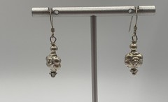 Sterling Silver 925 Ornate Decorative Bead Drop Dangle Earrings 1.5″