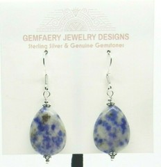 Sterling Silver Natural DENIM LAPIS Teardrop Dangle Earrings #144…Handmade USA