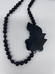 Karla Jordan Necklace Black Beaded Mother Of Pearl Floral Flower Design 28”