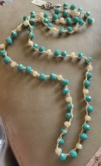 An Old Soul Jewelry Hand-knotted Beads Turquiose White 36″ Necklace