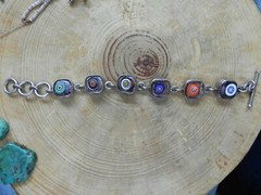 Chunky Dichroic Glass & Sterling Silver .925 Bracelet 6 1/2-7 3/4″
