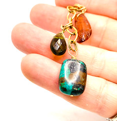 Vibrant Colorful Gemstone Amber Turquoise Peridot Goldtone Dangle Earrings 3″