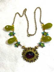OOAKind Artisan Repurposed Vintage Purple Stone Necklace Green Colors