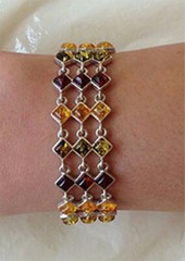BALTIC MULTICOLOR or HONEY AMBER & STERLING SILVER HANDMADE LINK BRACELET