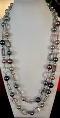 VTG 48” PREMIER DESIGNS FAUX GREY PEARL & CLEAR LUCITE BEADED NECKLACE