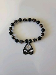 Handmade Halloween Oujia Planchette Beaded Bracelet Glow In The Dark Cat Face