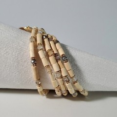 Bracelet Set 5-Pc Crystal Balsa Wood Glass Sparkle Boho Stretchy Aurora Borealis