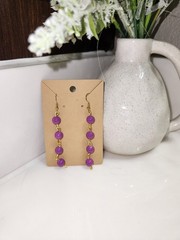 Handmade Glass Purple Bead And Gold Dangle Earrings (Nickel Free)