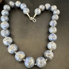 Denim Lapis 14mm Navajo Sterling Silver Beads Necklace 17549