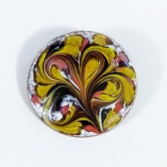 Inga Carlson Artisan Yellow Marbled Copper Round Brooch Pin