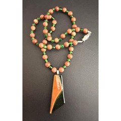 Vintage Glass Beaded Necklace Goldstone Green Brown