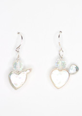 Pearl White Heart 13mm & Quartz Natural Earrings .925 Sterling Silver 1 1/4″