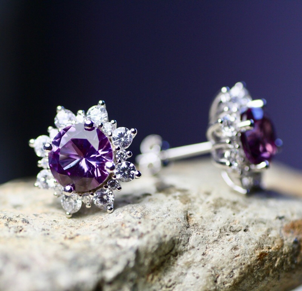 Lab Made Color Change Alexandrite Earrings Sterling Silver 925 , June Birthstone