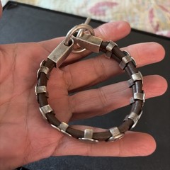 ARNOLD GOLDSTEIN STERLING SILVER LEATHER CONCHO BRACELET SIGNED HEART FLOWER