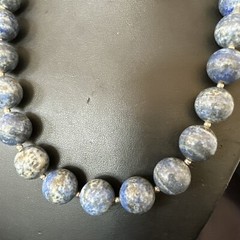Denim Lapis 14mm Navajo Sterling Silver Beads Necklace 17549