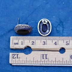 Vintage Sterling silver earrings, 925 oval studs with onyx