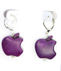 Dark Purple Apple Fruit Charm Earrings Silver Plated Brass Leverback Earrings