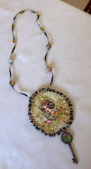 Handmade Crocheted art Necklace Cotton Fabrics embroidered crocheted+ Beads