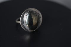 Pyrite Cabochon Gemstone .925 Sterling Silver Bezel ring 10.5 Fools Gold natural