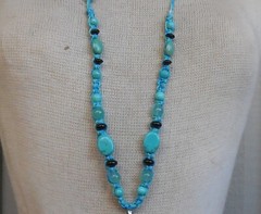 Howlite Stone Point Adjustable Hemp Necklace with Turquoise Onyx Gemstone Beads