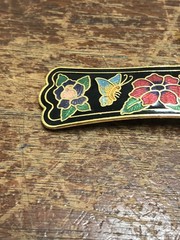 VTG GOLD TONE MULTICOLORED CLOISONNE ENAMEL BUTTERFLY FLOWERS BARRETTE HAIR CLIP