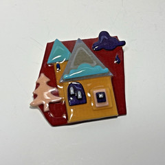 LUCINDA HOUSE PIN Red Orange Purple Rain Cloud Pink Tree Handcrafted USA