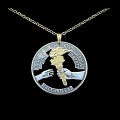 U.S. 2026 «Knowledge is Liberty» Half Dollar Hand Cut Coin Necklace 18″ NEW
