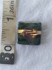 Handcrafted Gold Adjustable Polymer Clay Ring Square Green Yellow Black