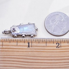 Brutalist Rainbow Moonstone Garnet Pendant, Freeform 925 Sterling Silver Charm