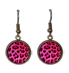 Pink Leopard Cheetah Animal Print – Handmade Resin Dangling Earrings 16MM SIZE