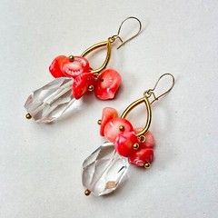 Angel Salmon Coral rock crystal earrings Gemstone Beach Boho Sundance artisan