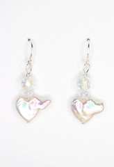Pearl White Heart 13mm & Quartz Natural Earrings .925 Sterling Silver 1 1/4″