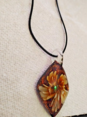 Hand Blown Murano Style Glass,Lilac Mix Pendant Necklace oblong,2 1/4″ A1