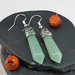 Natural Green Aventurine Crystal Gemstone Teardrop Dangle Drop Earrings Silver