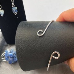 Hawaiian Jewelry Design Blue & Silver 3-piece Bracelet Cluster Ring Earring Set