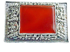 Sterling Silver Handmade Carnelian Pin Etruscan Design Handmade 1 5/8” Long VTG