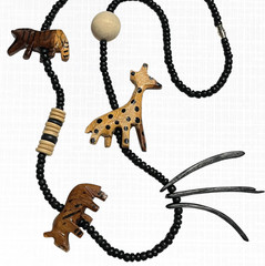 Vintage Handmade Wooden Necklace Jungle Animals Beaded Tribal Folk Art Primitive