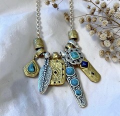 Silpada Sterling Silver Turquoise Lapis Brass Charm Necklace N3248 Shore Thing