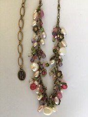 Michal Golan Pearl Blossom Necklace Pearls Glass Crystals Dangles
