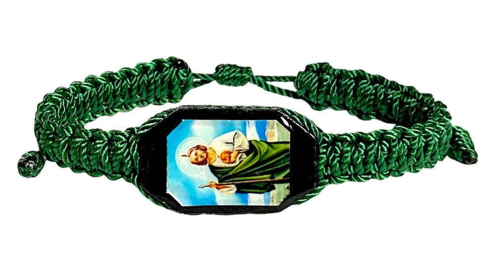 St. Jude Reversible Braided Corded Adjustable Green Bracelet San Judas Pulsera