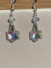 HOLIDAY SALE**HANDCRAFTED FACETED AUSTRIAN AURORA CRYSTAL SNOWFLAKE EARRINGS.sil