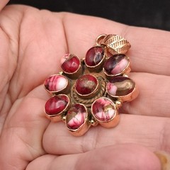 Red Dahlia Turquoise Cluster Pendant Solid Copper Southwestern 1 3/4″ Boho Style
