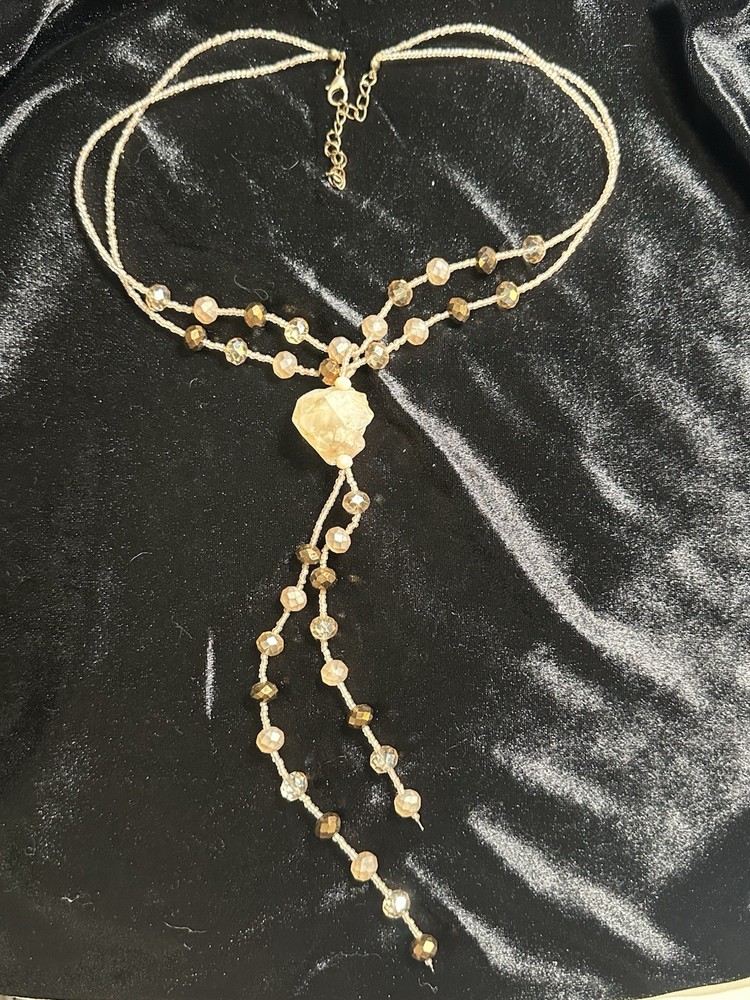 Vintage Stone & Faceted Bead Y-Necklace Cluster Drop Necklace