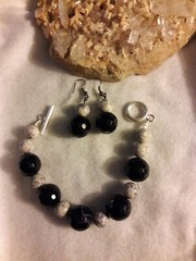 Artisan Dark Purple Agate Bracelet Size Small 2″ Dangle Earrings Set
