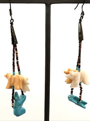 Heishi Stone Beaded Fetish Bear Dangle Pierced Earrings 3″