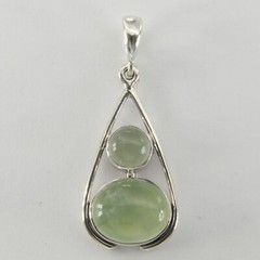 925 Sterling Silver – Oval and Round Green Prehnite Teardrop Pendant – Charm