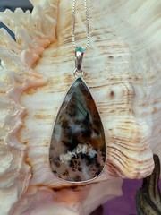 Russian Dendrite Agate & Sterling Silver Handcrafted Artisan Teardrop Pendant
